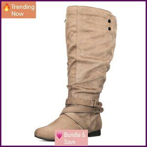 Extra Wide Calf Knee High Boots Slouchy Flat Side Zipper Warm Suede